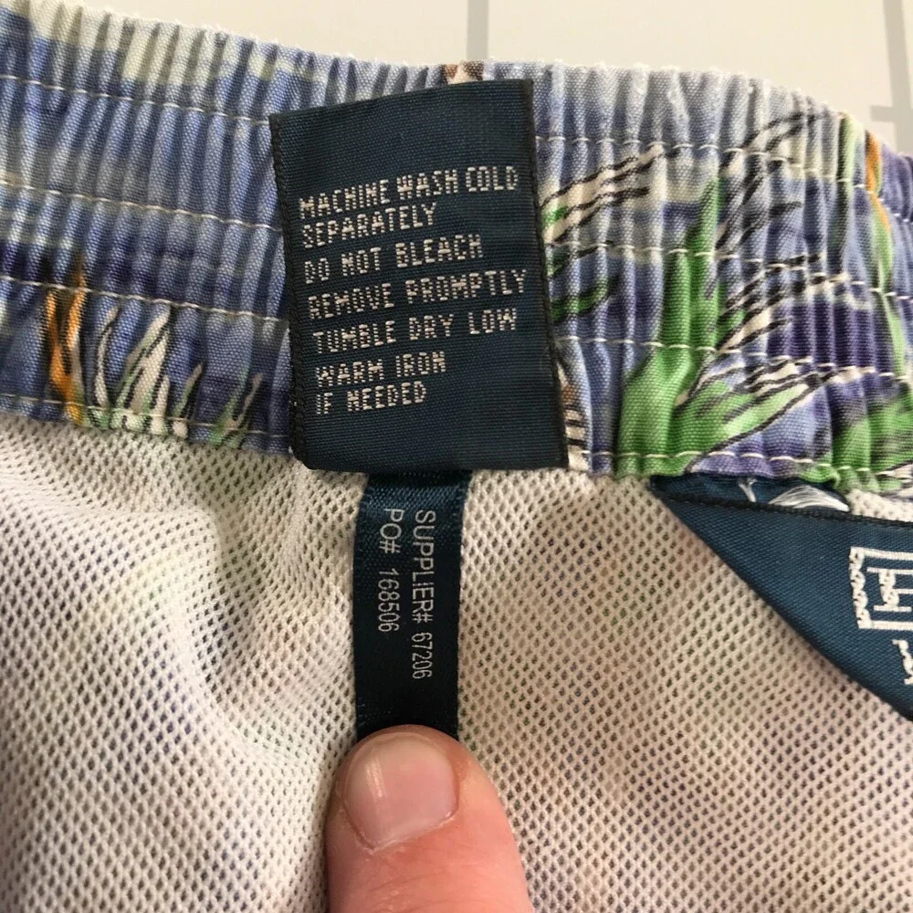 Polo by Ralph Lauren Swim Trunks Mens Medium 33 Blue Surfer Print Elastic Waist